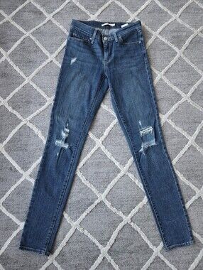 Levi's 711 Dark Blue Distressed Skinny Jeans